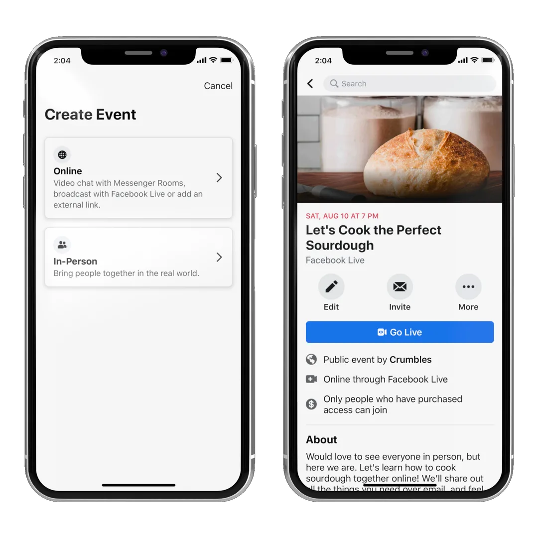 Facebook Events, Adding virtual events to the platform